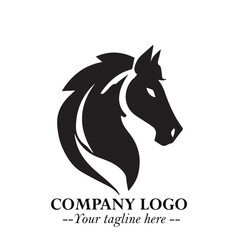 Stylish Head of Horse Logo Symbol in Black on White Background with Elegant Minimal Design