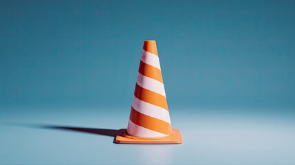 Orange and White Traffic Cone on Blue Background for Safety and Construction