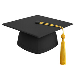 Graduation cap with golden tassel, academic graduation cap for ceremony design, elegant graduation cap isolated png, Isolated on transparent background, PNG die-cut.