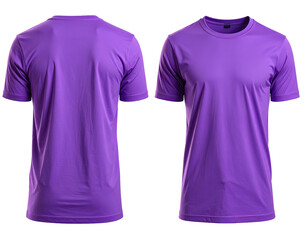 Front and back view of a plain purple t-shirt on a black background (1)