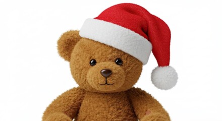 Festive Teddy Bear Wearing a Santa Hat for Christmas.