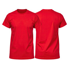 Two views of a plain red crew neck t-shirt, front and back, isolated on a black background