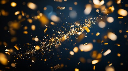 Gold confetti explosion on dark background