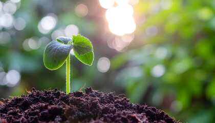 Small Green Sprout Growing in Morning Sunlight
