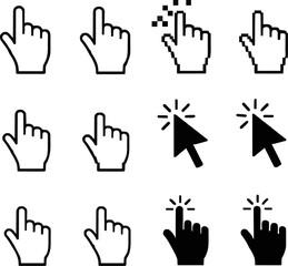 Fototapeta premium Cursor icons set in hand, arrow forms, mouse click cursor set, arrow and hand pointer