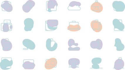 Whimsical travel icon set with abstract shapes for vacation planning and wanderlust inspiration, perfect for modern branding and creative projects