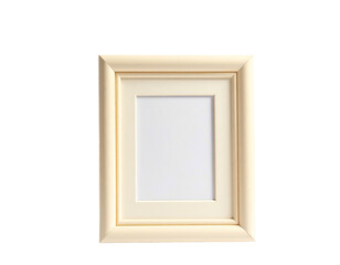 Isolated vertical, cream-colored picture frame with a white mat, against black background