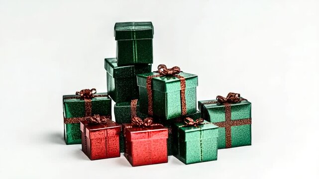 A stack of colorful gift boxes with ribbons