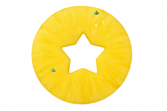 Pineapple slice with star shape cut out, fresh tropical fruit food concept, transparent background