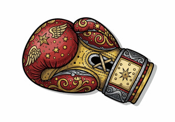 Ornate Boxing Glove with Intricate Decorative Patterns.