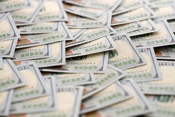 United States Dollar currency money bills. USD currency banknotes in big amount with different denomination close up