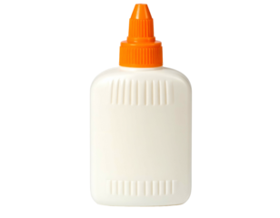 Isolated, white glue bottle with orange top, standing upright, ready for craft projects