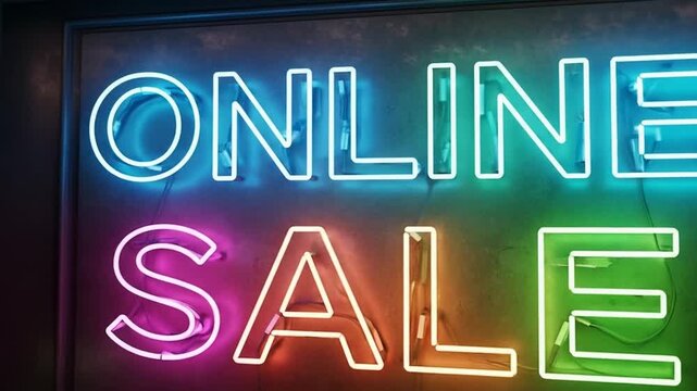 Neon Sign Advertising Online Sale with Colorful Lights and Letters.