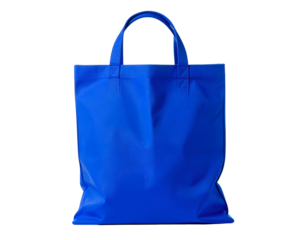 A vibrant, royal blue tote bag with sturdy handles and a rectangular silhouette
