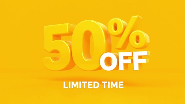 Exciting 50% off sale animation, perfect for grabbing attention and boosting sales with a vibrant, modern design for social media marketing campaigns