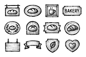 Chalkboard style bakery icons featuring bread and pastries