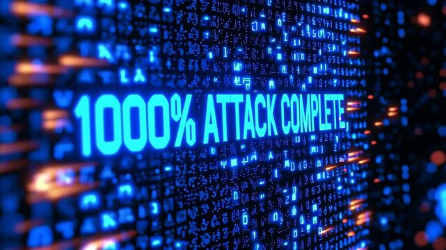 Digital display showing '1000% ATTACK COMPLETE' in blue colors.