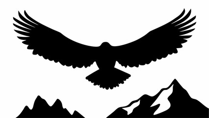 Obraz premium Silhouette of an eagle flying over mountains with its wings spread wide against a white background view