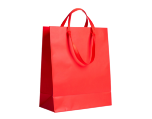 A vibrant, eye-catching, red shopping bag with two fabric handles against a black backdrop