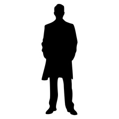 Vector silhouette of a man, businessman standing in black isolated on white background
