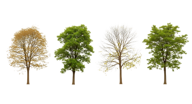 Four trees showing different seasons on transparent background - Powered by Adobe
