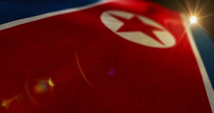 North Korea waving flag background looping concept. Korean banner blowing in the wind seamless and looped animation.