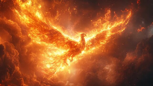 Mythical Phoenix Bird Engulfed in Blazing Flames.