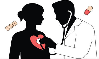 A caring doctor listens to the patient's heart with empathy and compassion, offering healing support for emotional well-being and health in a modern clinic setting