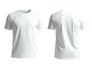 Naklejka premium Front and back view of a blank, short-sleeved, round-neck tee shirt on black