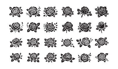 Black Rose Silhouette Collection, Elegant Floral Vector Design Elements