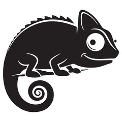 Friendly Black Cartoon Chameleon Illustration with Spiraled Tail
