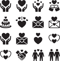 Collection of love and relationship icons for Valentines Day graphic design