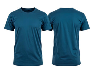 Front and back view of a teal-colored, short-sleeved, crew-neck, basic t-shirt
