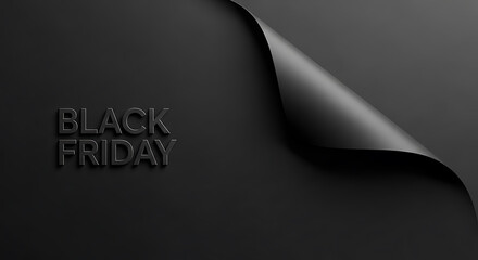 Black friday text emerging from a folded black paper corner
