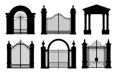 Elegant Gates Silhouettes Collection Diverse Entrance Designs for Architectural Projects and Design Elements