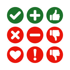 Feedback and Rating Symbols Set with Thumbs Up Down Tick Plus Minus Heart Exclamation Mark Icons Collection on White Background