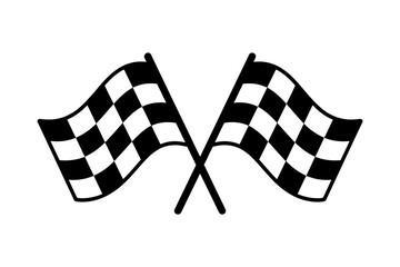 Checkered Racing Flags Crossing Signifying Victory and Motorsport Event Competition Achievement and Winning on White Background Depicting Speed and Finish Line