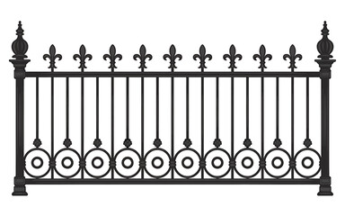 Elegant Black Metal Fence Isolated on White Background Architectural Detail and Ornamental Ironwork for Design and Security