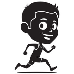 Energetic Young Boy Running, Black and White Illustration