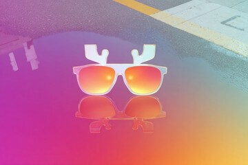 Colorful sunglasses reflect vibrant street scene, merging style with creativity