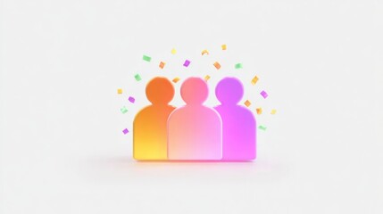 Colorful silhouettes of people celebrating together, radiating joy and unity