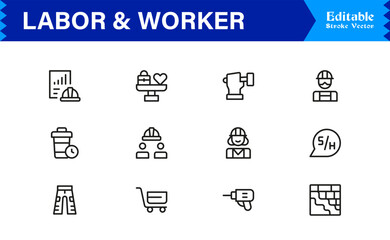 Labor And Workforce Symbols Minimal Line Icon Pack of Unique, Editable Vector Illustrations