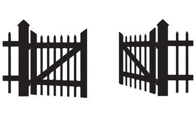 Open and Closed Picket Gates Silhouette Icon