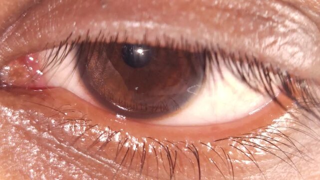 Artistic macro shot focusing on the eye&rsquo;s pupil dilation, highlighting human curiosity, awareness, and the biological response to changing light conditions.