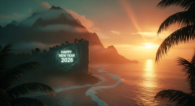 sunset on the beach Happy new 2026. happy new year 2026 unick jpge photo, 