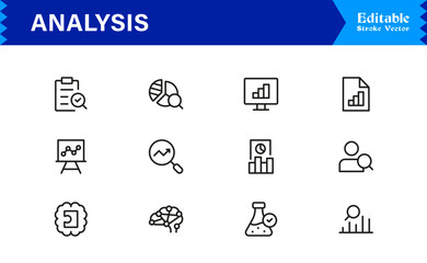 Analysis And Insight Line Icon Pack Unique, Clean, and Editable Collection of Minimal Style Icons for Reports, Charts, and Strategic Evaluation