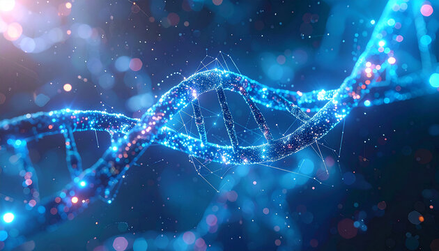 DNA Helix: A mesmerizing visual of a glowing double helix, showcasing the intricate beauty of genetic code and scientific innovation.