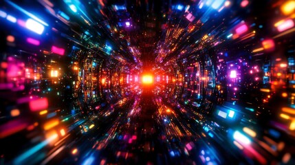 Fototapeta premium Colorful Light Trails Creating a Dynamic Perspective in a Digital Space