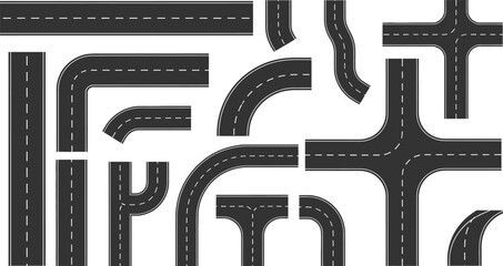 Collection of asphalt road template path vector illustration 