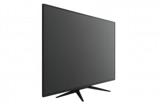 Modern black flat screen smart tv or computer monitor with dark blank display on transparent background